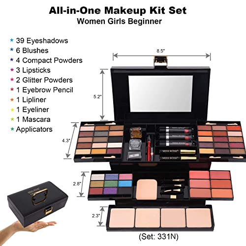 58 colors Professional All In One Makeup Full Kit for Women Girls Beginner, Makeup Gift Set with Eye Shadow Blush, Lipstick, Compact Powder, Mascara, Eyeliner, Lip Liner, Eyebrow Pencil, Glitter(331N)