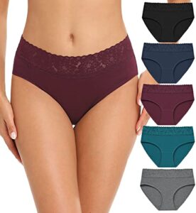 rhyff womens underwear cotton bikini panties lace soft hipster panty ladies stretch full briefs 5 pack(r6004l-dark)