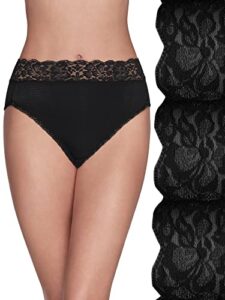 vanity fair women's flattering lace panties: lightweight & silky with superior stretch, 3 pack-black, 6