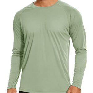 TACVASEN Men's UV Shirt Long Sleeve Swim Sun Protection Tops Running Shirts Outdoor Rash Guard Performance Tee Quick Dry Swimwear for Men Light Green