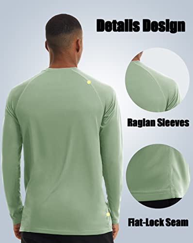 TACVASEN Men's UV Shirt Long Sleeve Swim Sun Protection Tops Running Shirts Outdoor Rash Guard Performance Tee Quick Dry Swimwear for Men Light Green