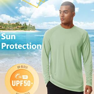 TACVASEN Men's UV Shirt Long Sleeve Swim Sun Protection Tops Running Shirts Outdoor Rash Guard Performance Tee Quick Dry Swimwear for Men Light Green