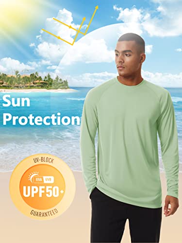 TACVASEN Men's UV Shirt Long Sleeve Swim Sun Protection Tops Running Shirts Outdoor Rash Guard Performance Tee Quick Dry Swimwear for Men Light Green