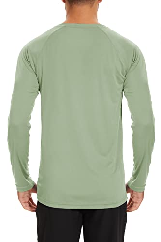 TACVASEN Men's UV Shirt Long Sleeve Swim Sun Protection Tops Running Shirts Outdoor Rash Guard Performance Tee Quick Dry Swimwear for Men Light Green