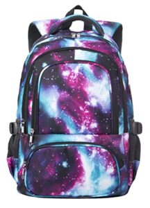 bluefairy galaxy backpack for girls elementary school bag for kids child primary book bags sky space print durable gifts presents travel mochila para niñas 17inch (purple)