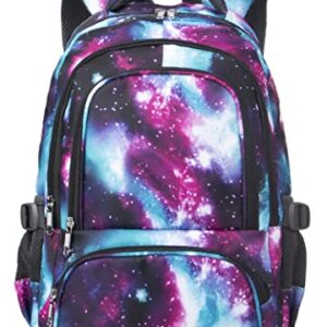 BLUEFAIRY Galaxy Backpack for Girls Elementary School Bag For Kids Child Primary Book Bags Sky Space Print Durable Gifts Presents Travel Mochila Para Niñas 17Inch (Purple)