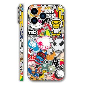 hk studio sticker bomb skin decal (not case) for iphone 13 pro max - no bubble, slim, waterproof - protecting & personalizing iphone's back, camera, frame