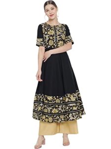 yash gallery women's cotton floral print anarkali kurta (black)