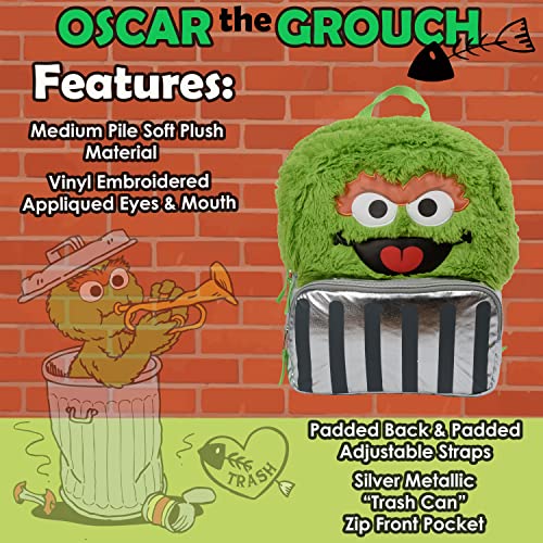 Sesame Street Plush Oscar The Grouch Backpack for Toddlers, Boys, and Girls - for School or Travel - Small 12 Inch Size