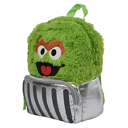 Sesame Street Plush Oscar The Grouch Backpack for Toddlers, Boys, and Girls - for School or Travel - Small 12 Inch Size