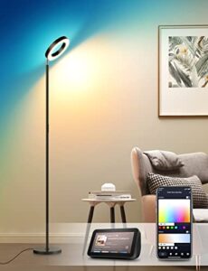 xmcosy+ floor lamp, 2400lm smart rgbw led standing lamp with modern double-side lighting, wifi app control, works with alexa, 2700k-6400k color changing dimmable tall lamps for living room bedroom