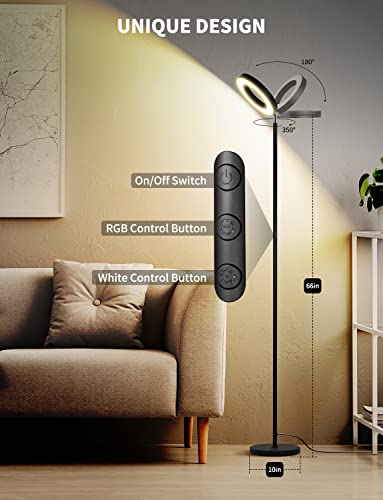 XMCOSY+ Floor Lamp, 2400LM Smart RGBW LED Standing Lamp with Modern Double-Side Lighting, WiFi APP Control, Works with Alexa, 2700K-6400K Color Changing Dimmable Tall Lamps for Living Room Bedroom