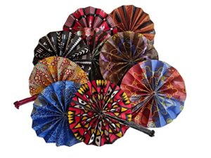 bkofashion african handheld fan - handmade round folding design - unique handheld fan with traditional african fabric - handcrafted elegant african round fan - handheld fan (design 9)