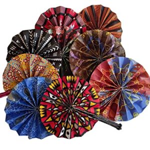 BKOFASHION African Handheld Fan - Handmade Round Folding Design - Unique Handheld Fan with Traditional African Fabric - Handcrafted Elegant African Round Fan - Handheld Fan (Design 9)