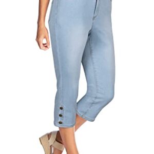 Woman Within Women's Plus Size Perfect Denim Capri with Button Trim - 22 W, Light Wash Blue