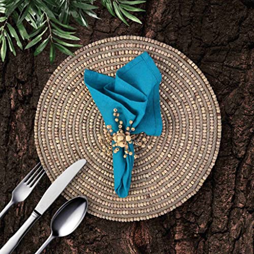 Trunkin' Set of 2, 14" Natural Jute & Wooden Beads Embroidered Placemat | Table Placemats for Easter Holiday or Spring Season | Table Mats for Party, Wedding