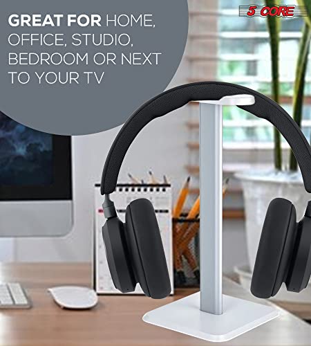 5 CORE Headphone Stand Headset Holder with Aluminum Supporting Bar Flexible ABS Solid Base for All Headphones Size HD STND (White)