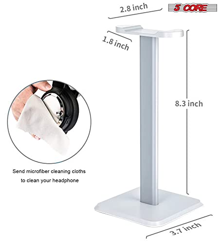 5 CORE Headphone Stand Headset Holder with Aluminum Supporting Bar Flexible ABS Solid Base for All Headphones Size HD STND (White)