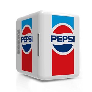 curtis mis138pep pepsi retro logo, mini portable compact personal fridge cooler, 4 liter capacity chills six 12 oz cans, 100% freon-free & eco friendly, white, 6