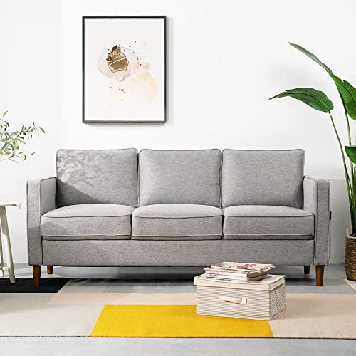 Mellow HANA Modern Linen Fabric Loveseat/Sofa/Couch with Armrest Pockets, Heather Grey