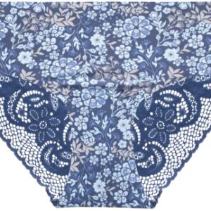 Lucky Brand Women's Underwear - Microfiber Lace Hipster Briefs (3 Pack), Size Large, Indigo/Blue/Silver Scone