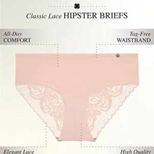 Lucky Brand Women's Underwear - Microfiber Lace Hipster Briefs (3 Pack), Size Large, Gardenia/Natural/Black