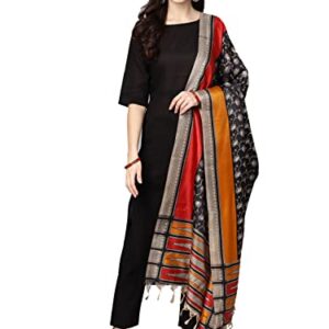 Arayna Women's Cotton Solid Straight Kurta Set with Palazzo Pants and Printed Dupatta, Black, Medium