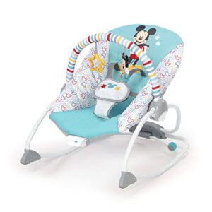 bright starts disney baby mickey mouse infant to toddler rocker & seat with vibrations and removable -toy bar, 0-30 months up to 40 lbs (original bestie)