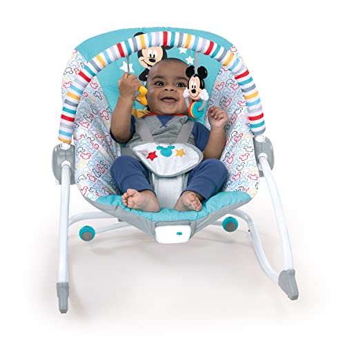 Bright Starts Disney Baby MICKEY MOUSE Infant to Toddler Rocker & Seat with Vibrations and Removable -Toy Bar, 0-30 Months Up to 40 lbs (Original Bestie)