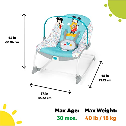 Bright Starts Disney Baby MICKEY MOUSE Infant to Toddler Rocker & Seat with Vibrations and Removable -Toy Bar, 0-30 Months Up to 40 lbs (Original Bestie)