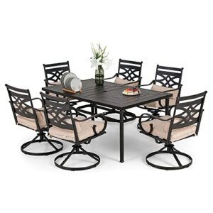 phi villa patio dining set for 6, 7 pcs outdoor dining sets-1 rectangle 39"x64" dining table (1.57in umbrella hole) & 6 swivel dining chairs,metal patio furniture for outdoor kitchen lawn and garden