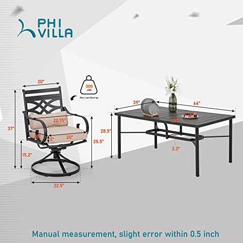 PHI VILLA Patio Dining Set for 6, 7 PCS Outdoor Dining Sets-1 Rectangle 39"x64" Dining Table (1.57in Umbrella Hole) & 6 Swivel Dining Chairs,Metal Patio Furniture for Outdoor Kitchen Lawn and Garden