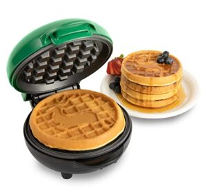 nostalgia mymini personal electric reindeer waffle maker, 5-inch cooking surface, waffle iron for hash browns, french toast, grilled cheese, quesadilla, brownies, cookies, green
