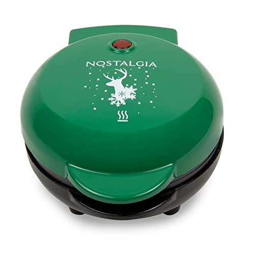 Nostalgia MyMini Personal Electric Reindeer Waffle Maker, 5-Inch Cooking Surface, Waffle Iron for Hash Browns, French Toast, Grilled Cheese, Quesadilla, Brownies, Cookies, Green