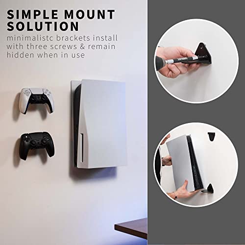 VIVO 2-in-1 Wall and Under Desk Mount Bracket Designed for PS5 Gaming Console, Playstation 5 Standard and Digital Edition, Vertical Wall Display, 2 Controller Mounts, Black, MOUNT-PS5C