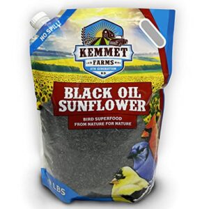 kemmet farms, premium bird food, black oil sunflower seeds for birds, easy no spill pour spout w/screwable cap for storage, 10 lb bag