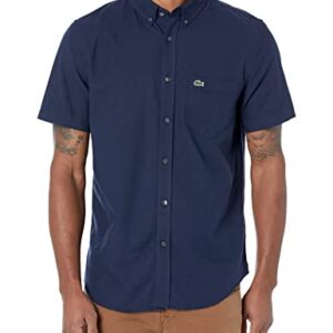 Lacoste Men's Regular Fit Cotton Shirt, Marine/Marine, Medium