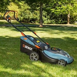 SENIX Electric Lawn Mower, 17-Inch, 58V Max* Cordless Lawn Mower with Brushless Motor, 6-Position Height Adjustment, 2.5Ah Lithium Ion Battery and Charger Included, LPPX5-M, Blue