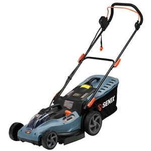 SENIX Electric Lawn Mower, 17-Inch, 58V Max* Cordless Lawn Mower with Brushless Motor, 6-Position Height Adjustment, 2.5Ah Lithium Ion Battery and Charger Included, LPPX5-M, Blue