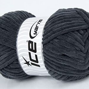 Lot of 4 x 100gr Skeins Ice Yarns Velvet Chenille Yarn Anthracite