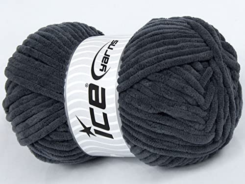 Lot of 4 x 100gr Skeins Ice Yarns Velvet Chenille Yarn Anthracite