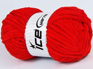 lot of 4 x 100gr skeins ice yarns velvet chenille hand knitting yarn red