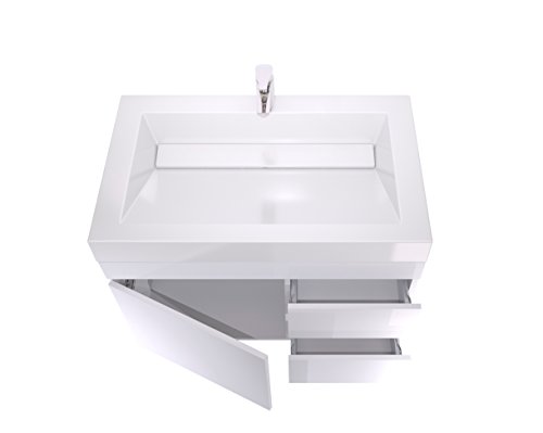 Lift Bridge Kitchen & Bath Assembled Wall-Mount Floating Bathroom Vanity with White Cultured Marble Top Sink Set, 31 in. W x 19 in. D x 29 in. H in White with Viteli + Genova Top