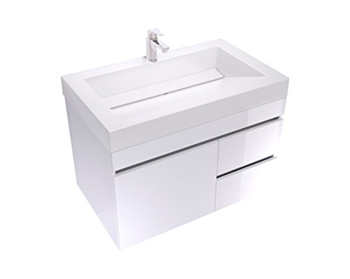 Lift Bridge Kitchen & Bath Assembled Wall-Mount Floating Bathroom Vanity with White Cultured Marble Top Sink Set, 31 in. W x 19 in. D x 29 in. H in White with Viteli + Genova Top