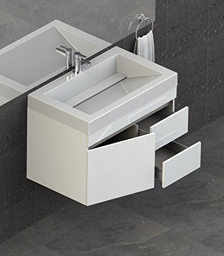 Lift Bridge Kitchen & Bath Assembled Wall-Mount Floating Bathroom Vanity with White Cultured Marble Top Sink Set, 31 in. W x 19 in. D x 29 in. H in White with Viteli + Genova Top