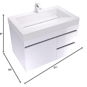 Lift Bridge Kitchen & Bath Assembled Wall-Mount Floating Bathroom Vanity with White Cultured Marble Top Sink Set, 31 in. W x 19 in. D x 29 in. H in White with Viteli + Genova Top