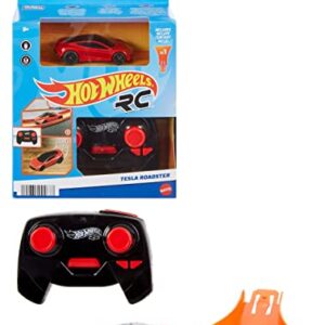 Hot Wheels Rc Tesla Roadster in 1:64 Scale, Remote-Control Toy Car with Controller & Track Adapter, Works On & Off Track