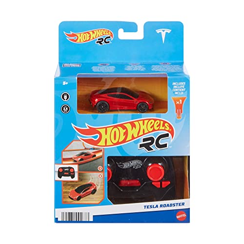 Hot Wheels Rc Tesla Roadster in 1:64 Scale, Remote-Control Toy Car with Controller & Track Adapter, Works On & Off Track