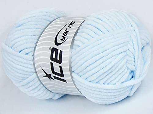 Lot of 4 x 100gr Skeins Ice Yarns Velvet Chenille Hand Knitting Yarn Baby Blue