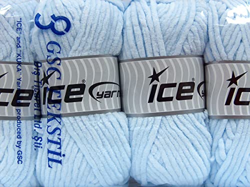 Lot of 4 x 100gr Skeins Ice Yarns Velvet Chenille Hand Knitting Yarn Baby Blue